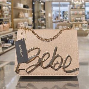 bebe Pale Pink Chain-Handle Logo Crossbody Bag